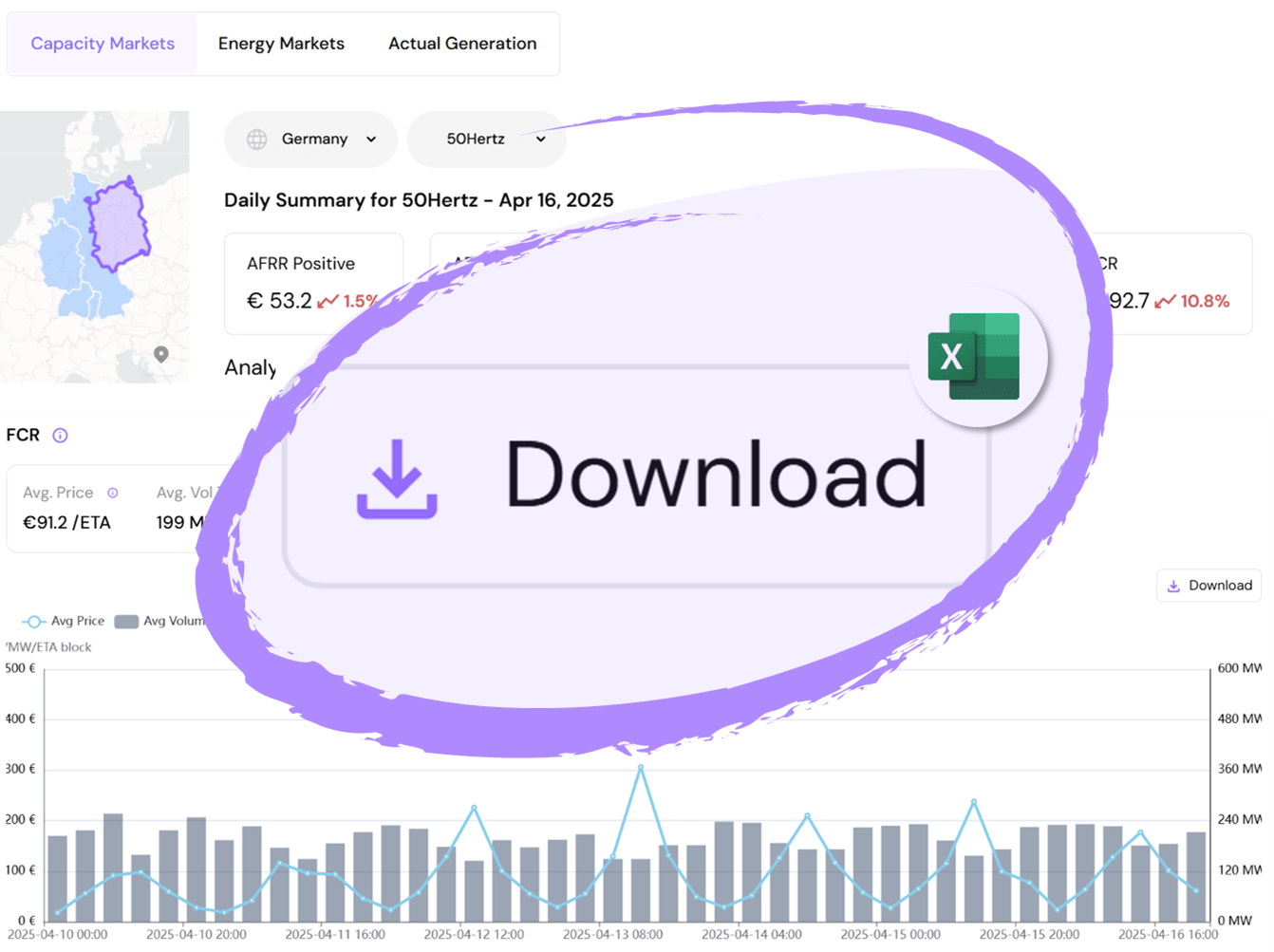 Download button for market data